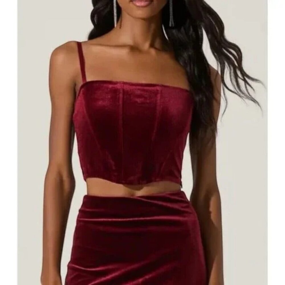 ASTR Velvet Corset Bustier Crop Top Burgundy L NWT